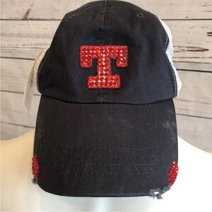 Texas Rangers Woman’s Bling Baseball Hat Navy White Red Adjustable Mesh Back NWT